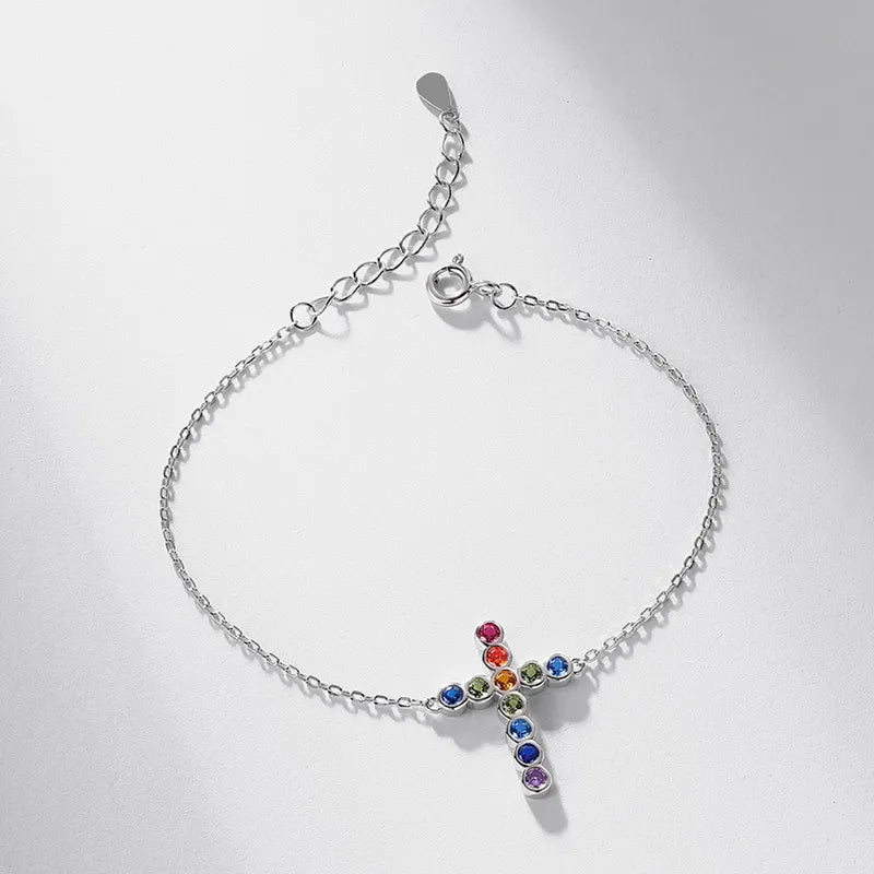 925 Sterling Silver Multicolor Cross Bracelet