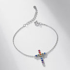 925 Sterling Silver Multicolor Cross Bracelet