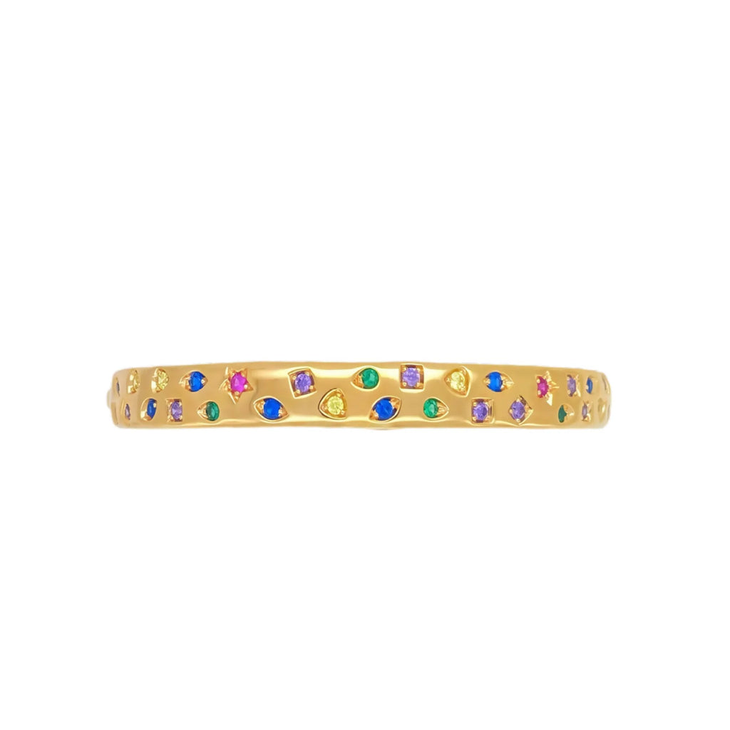 Multicolor Stone Bangle 925 Sterling Silver Scattered Cubic Zirconia Accents