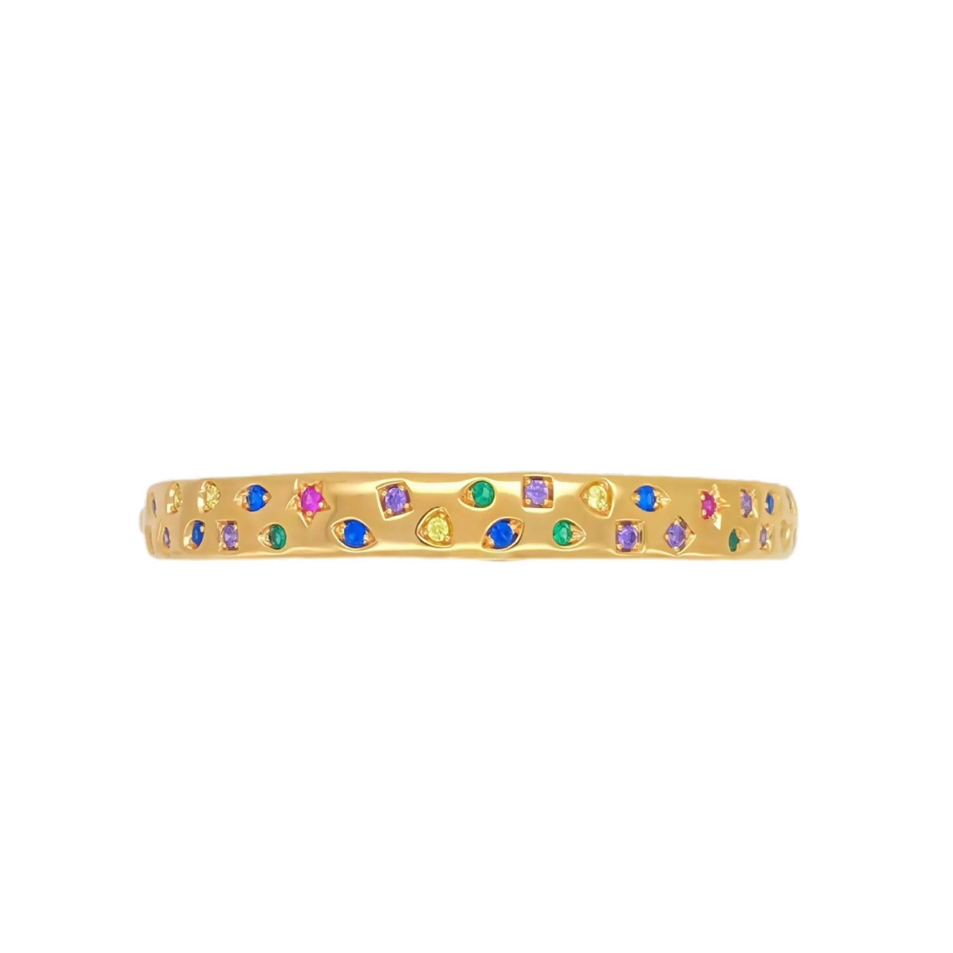 Multicolor Stone Bangle 925 Sterling Silver Scattered Cubic Zirconia Accents