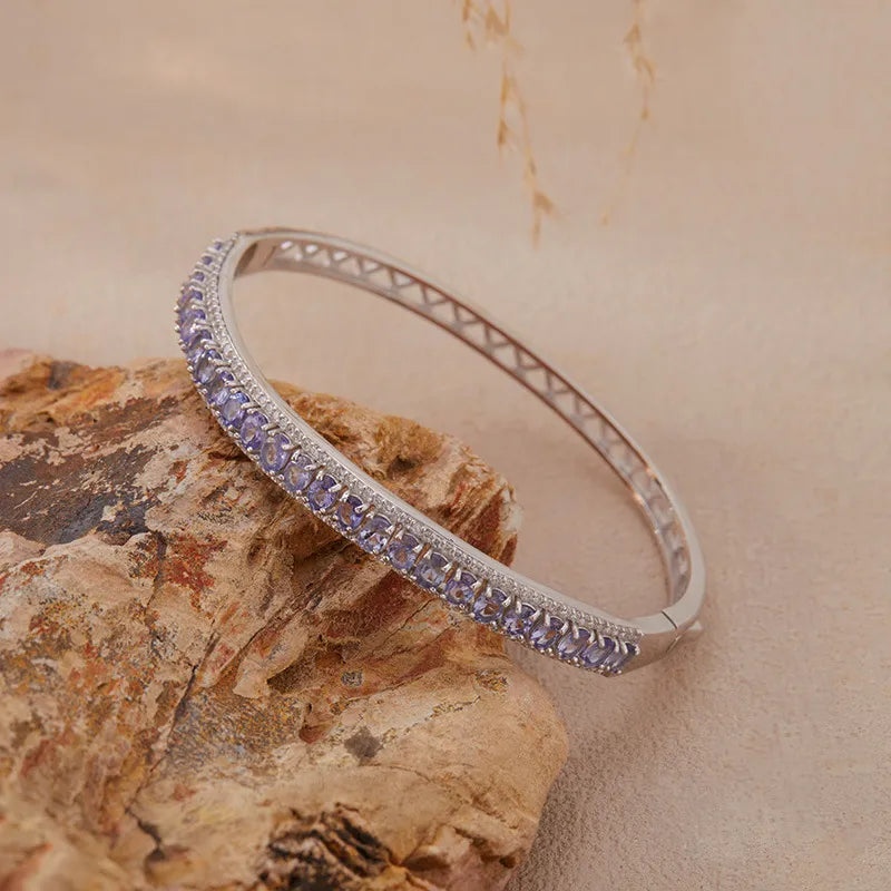 Tanzanite Bracelet 925 Sterling Silver Bangle With Natural Gemstone Row