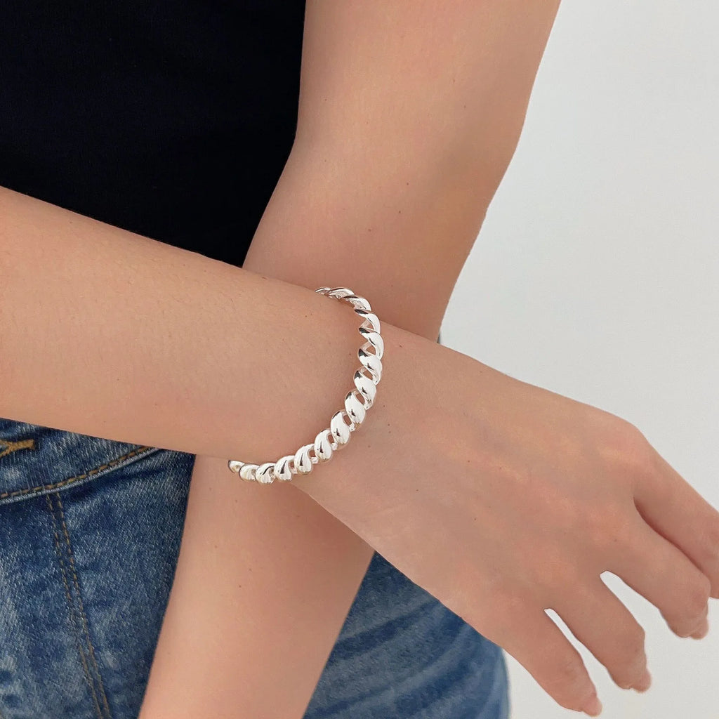 Twisted Cuff Bracelet 925 Sterling Silver Polished Rope Texture