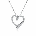 Open Heart Necklace 925 Sterling Silver with Cubic Zirconia Border and Curved Metal Detail