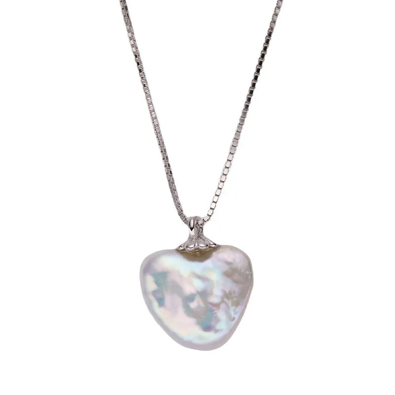 Pearl Heart Necklace 925 Sterling Silver Natural Baroque Pearl Pendant