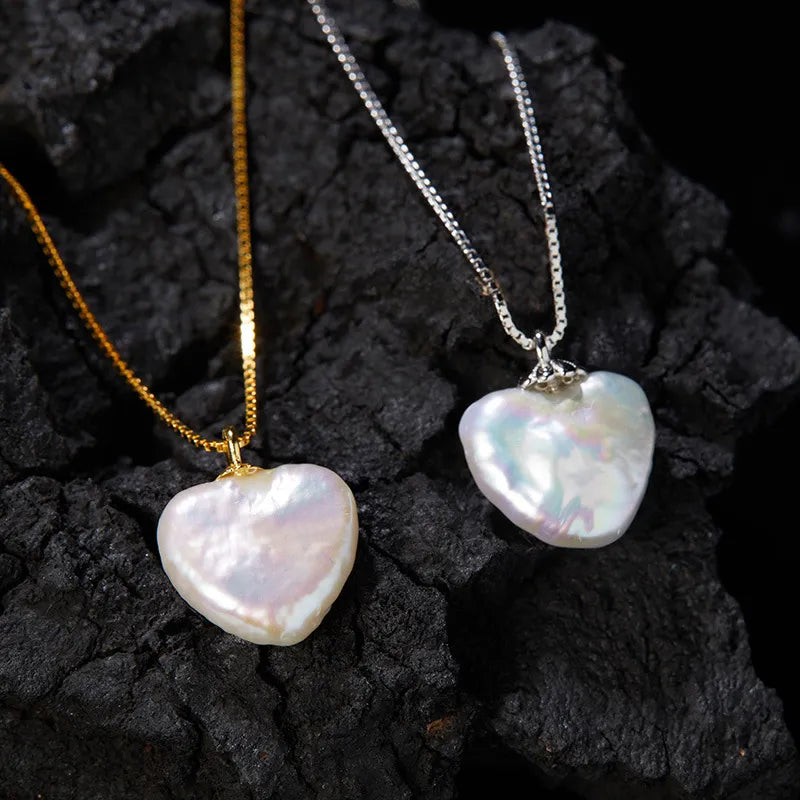 Pearl Heart Necklace 925 Sterling Silver Natural Baroque Pearl Pendant