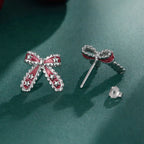 Pink Bow Stud Earrings in 925 Sterling Silver