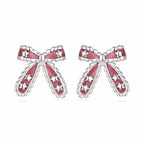 Pink Bow Stud Earrings in 925 Sterling Silver