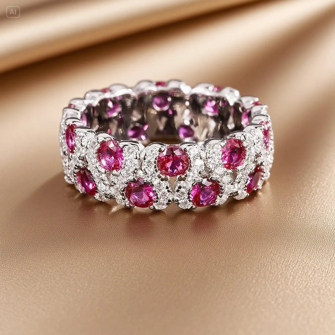 925 Sterling Silver Cubic Zirconia Wide Band Statement Ring