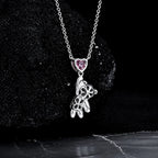 Bear Pendant Necklace 925 Sterling Silver Pink Heart