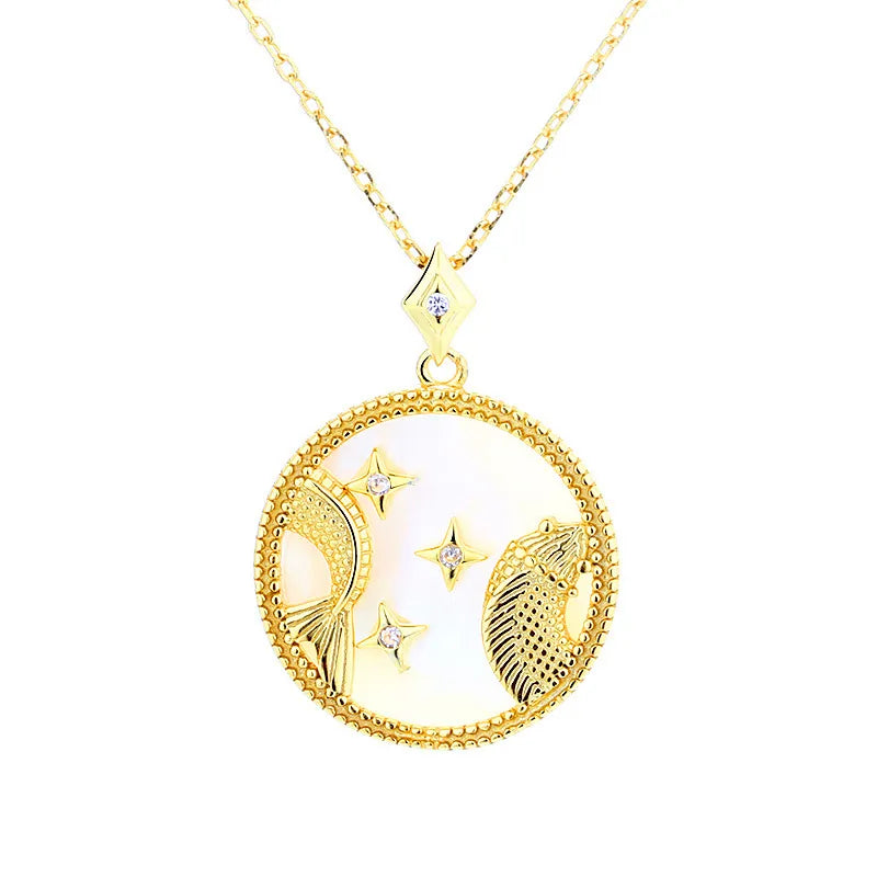 Zodiac Coin Pendant Necklace 925 Sterling Silver Gold