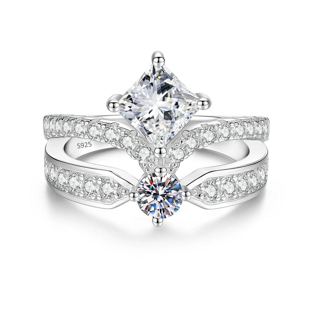 Princess Cut Moissanite Ring 1 Carat 925 Sterling Silver Crown Design