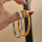 Quatrefoil Bracelet 925 Sterling Silver Brushed Openwork Bangle With Cubic Zirconia