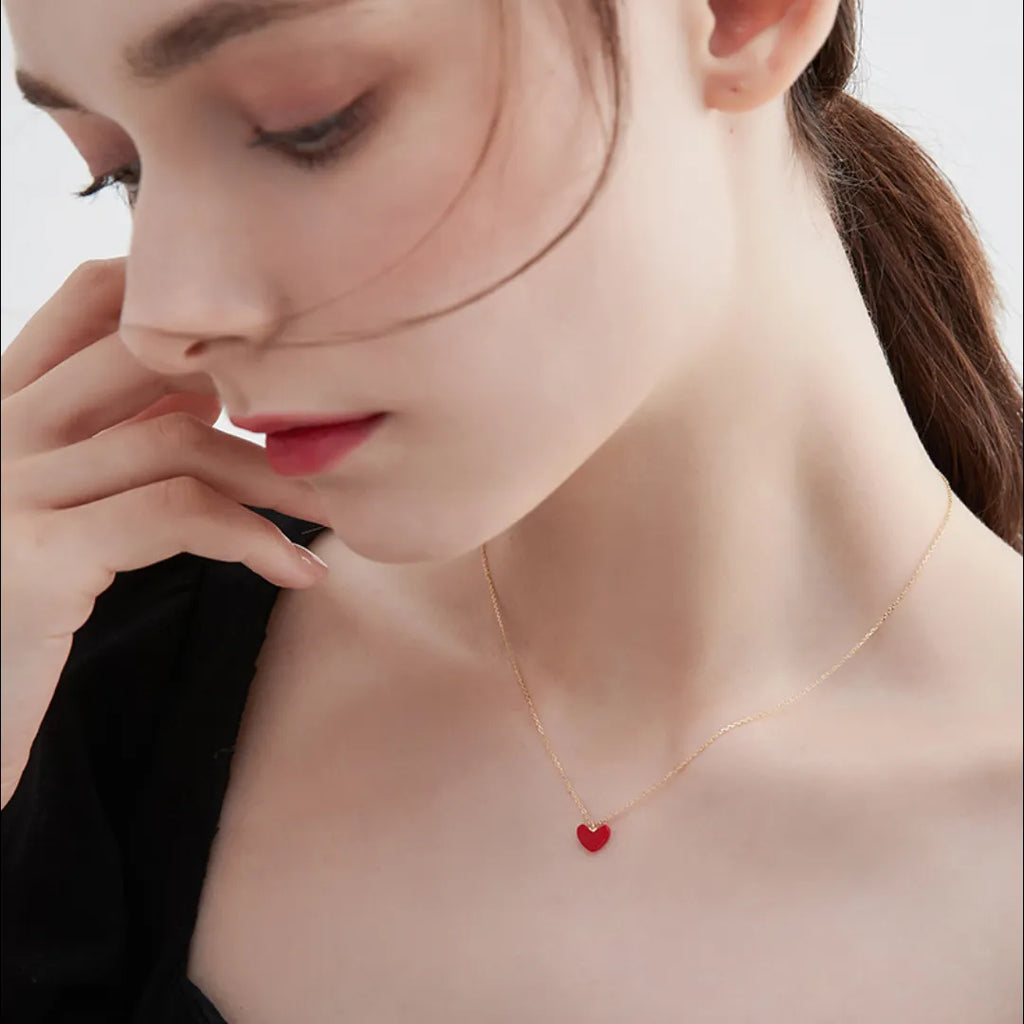 Red Heart Necklace 925 Sterling Silver Gold Plated Synthetic Coral Pendant