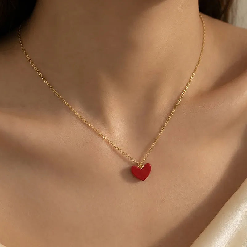 Red Heart Necklace 925 Sterling Silver Gold Plated Synthetic Coral Pendant
