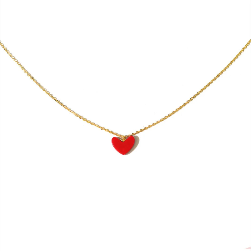 Red Heart Necklace 925 Sterling Silver Gold Plated Synthetic Coral Pendant