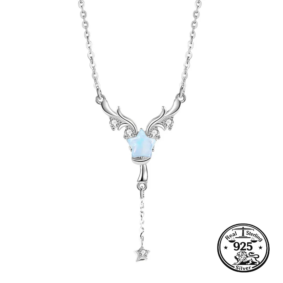Reindeer Necklace 925 Sterling Silver with Blue Star