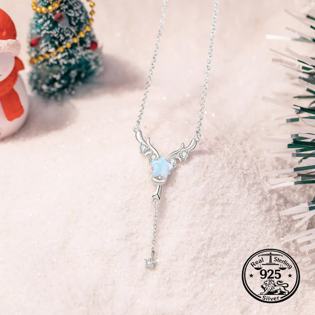 Reindeer Necklace 925 Sterling Silver with Blue Star