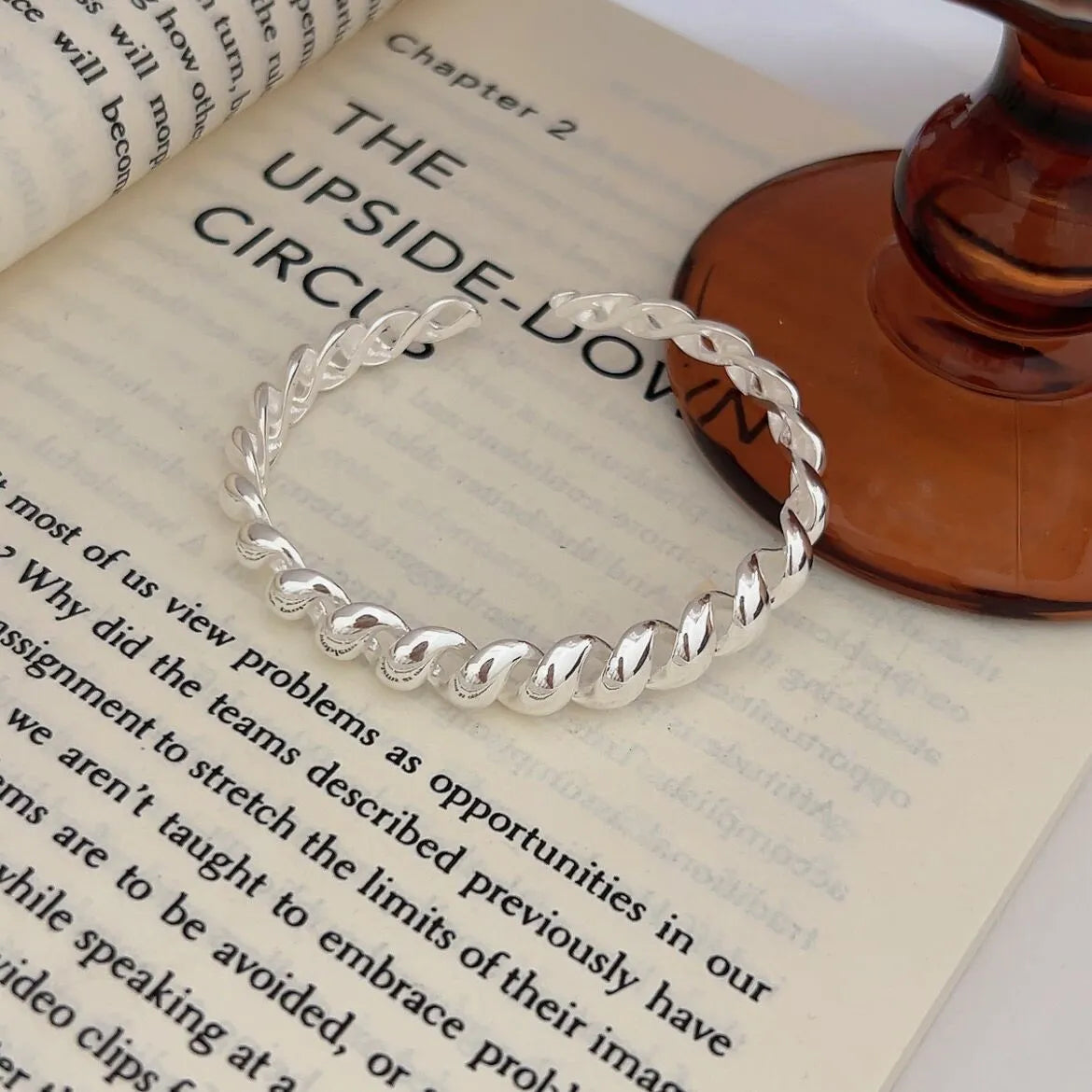 Twisted Cuff Bracelet 925 Sterling Silver Polished Rope Texture