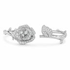 Rose Cuff Bracelet 925 Sterling Silver Cubic Zirconia Floral Detail