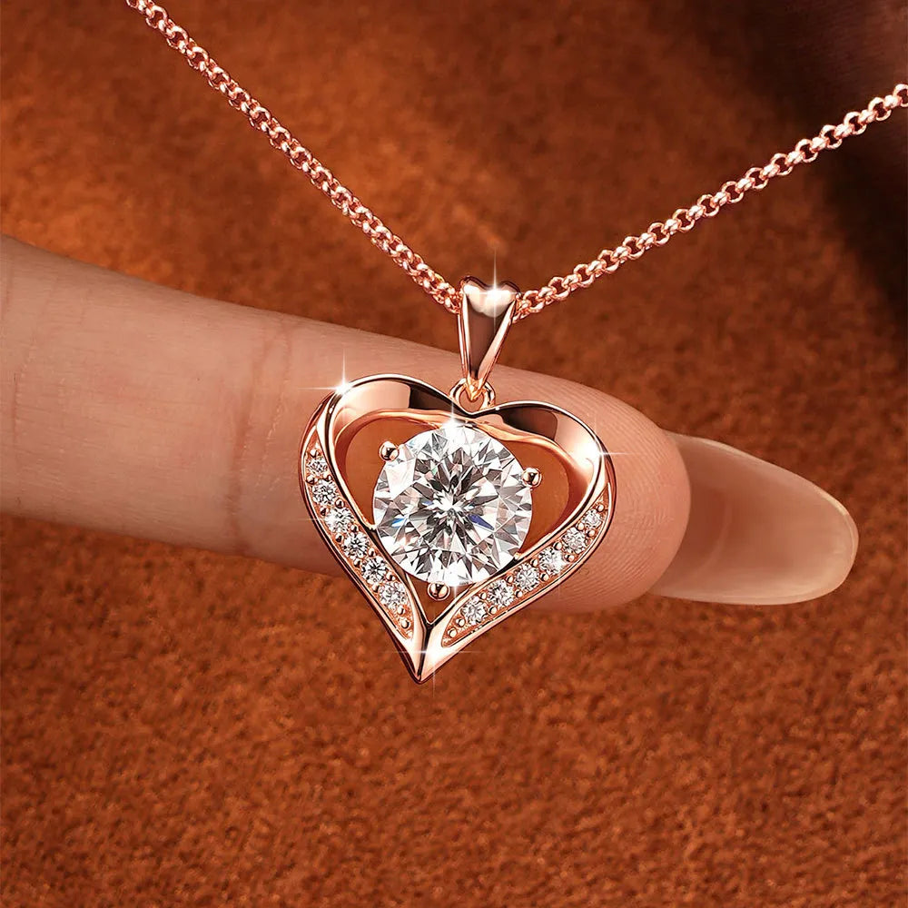 Moissanite Heart Pendant 925 Sterling Silver Necklace With 3 Carat Center Stone Held in a Heart Frame
