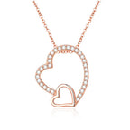 Double Heart Necklace 925 Sterling Silver Cubic Zirconia Pendant with Small Heart Detail
