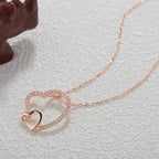 Double Heart Necklace 925 Sterling Silver Cubic Zirconia Pendant with Small Heart Detail