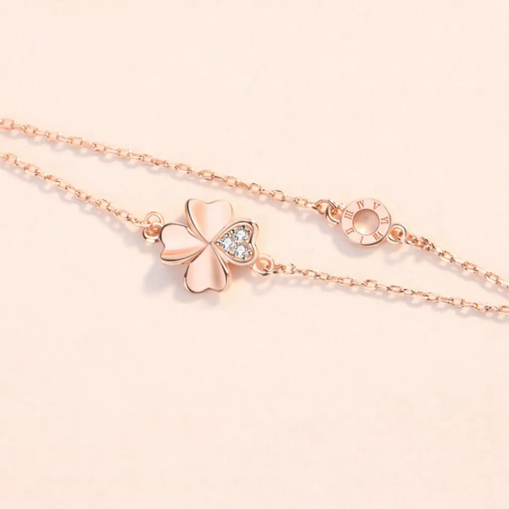 925 Sterling Silver Clover Chain Bracelet Adjustable for Women