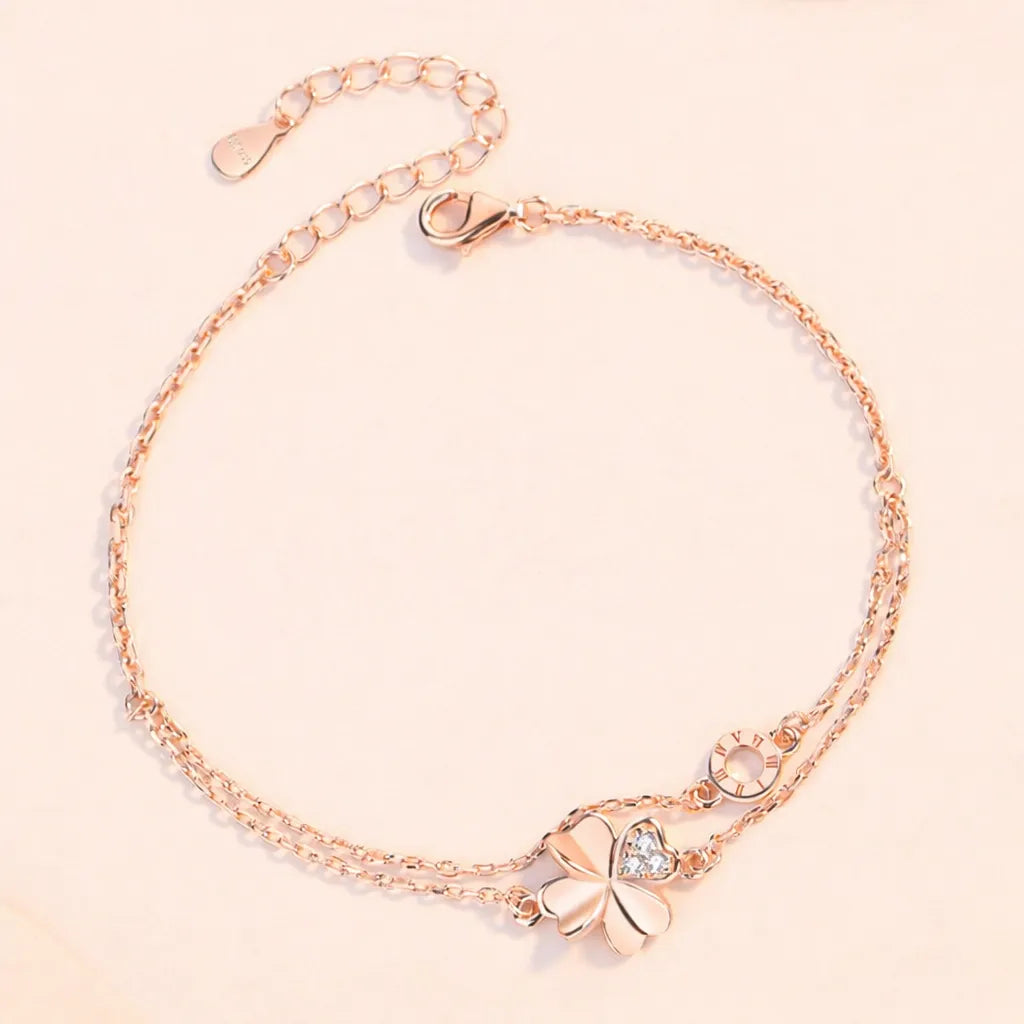 925 Sterling Silver Clover Chain Bracelet Adjustable for Women