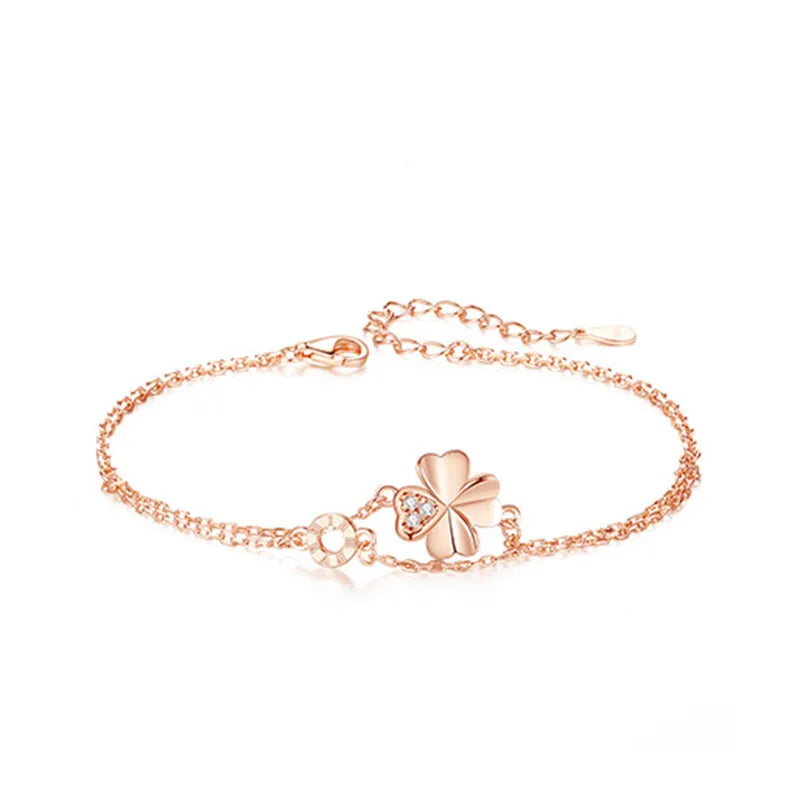 925 Sterling Silver Clover Chain Bracelet Adjustable for Women