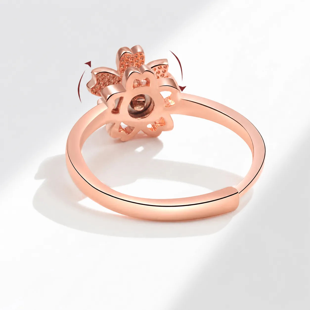 Peach Blossom Ring 925 Sterling Silver Red Rotating Flower Design