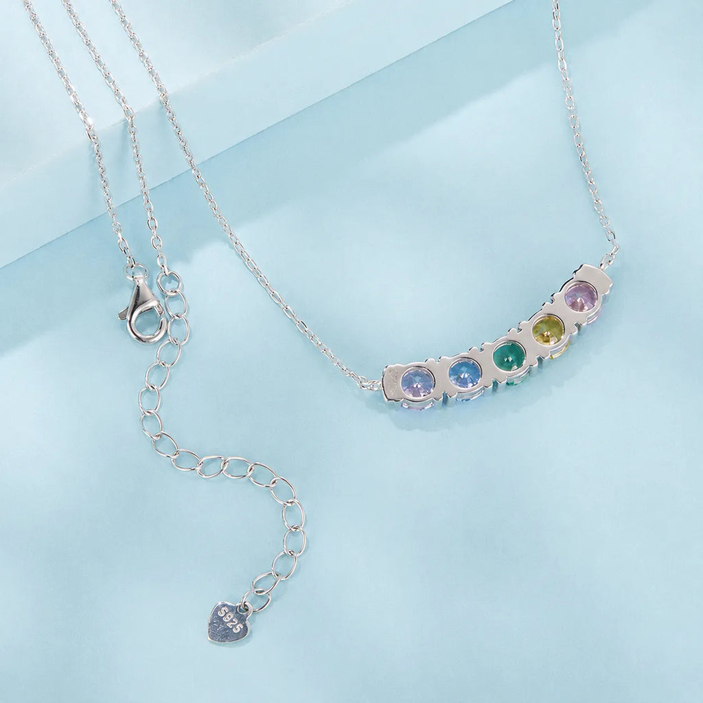 Cubic Zirconia Choker Necklace 925 Sterling Silver Colorful Five-Stone