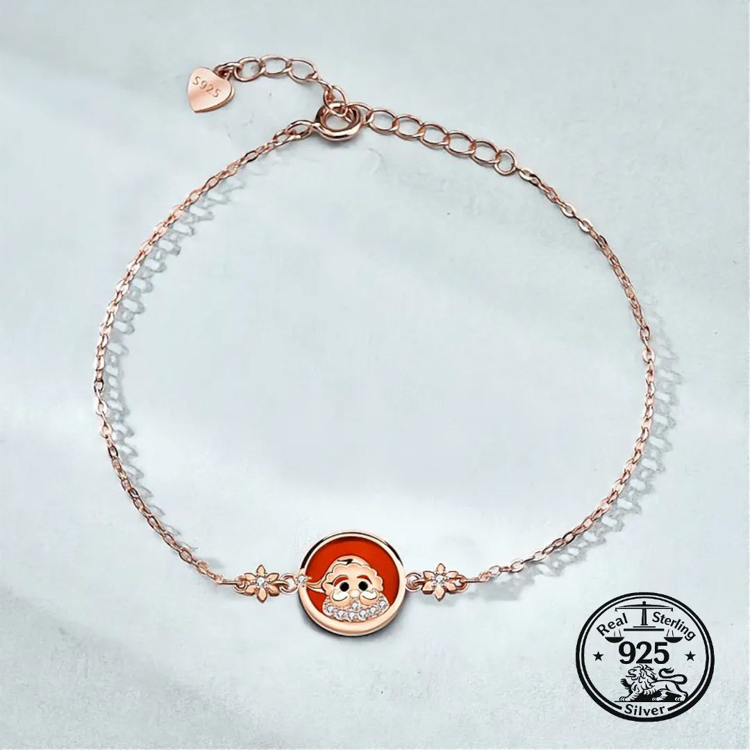 925 Sterling Silver Christmas Bracelet with Santa Medallion