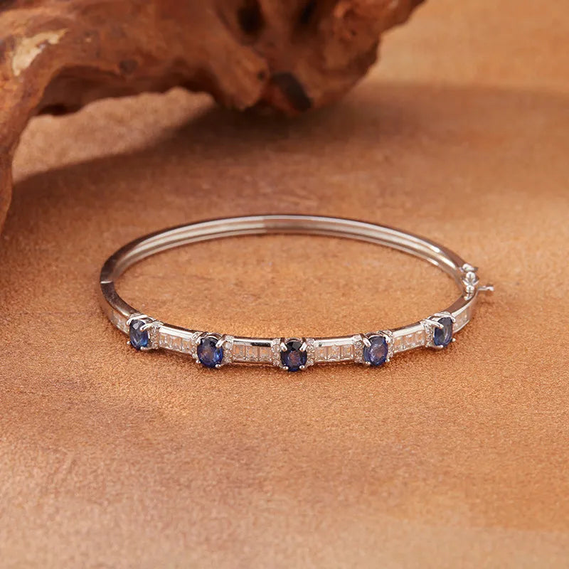 Gemstone Bangle Bracelet 925 Sterling Silver Five Stone Design
