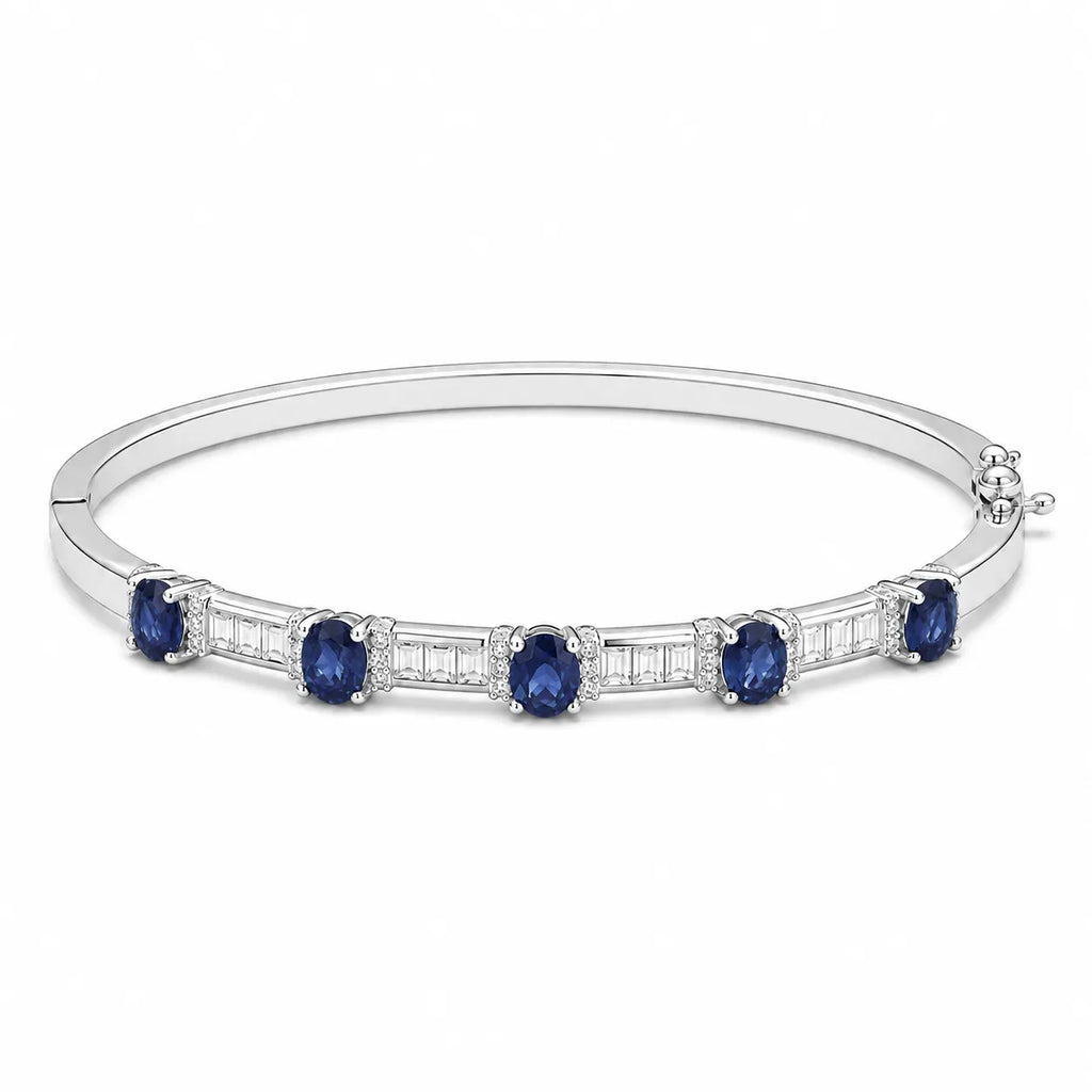 Gemstone Bangle Bracelet 925 Sterling Silver Five Stone Design