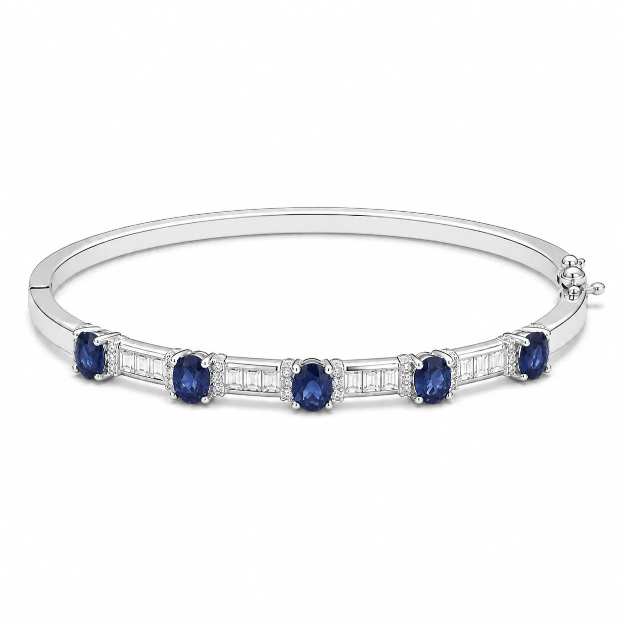 Gemstone Bangle Bracelet 925 Sterling Silver Five Stone Design