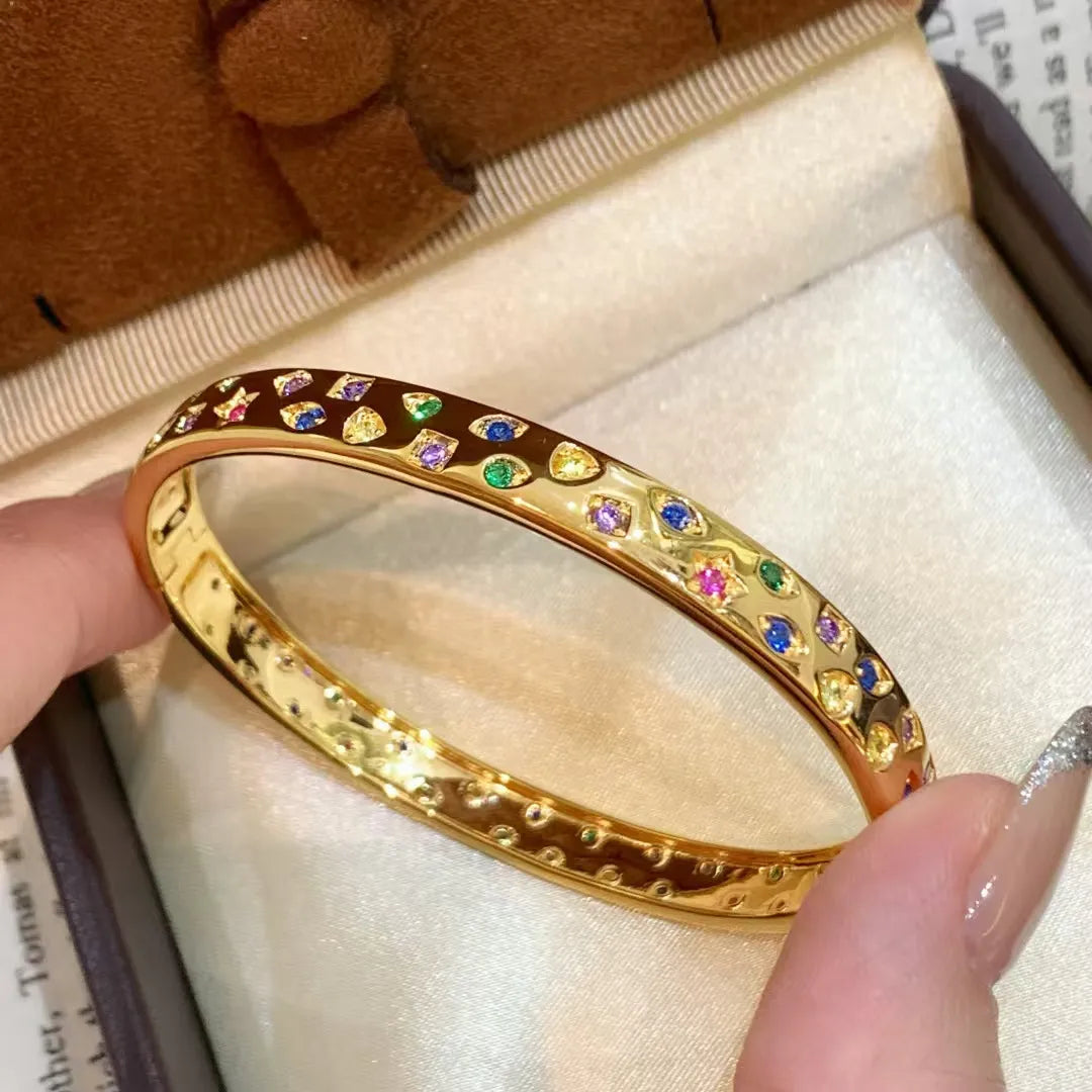 Gemstone Bangle 925 Sterling Silver 18K Gold Plated Multicolor Gemstone Detail