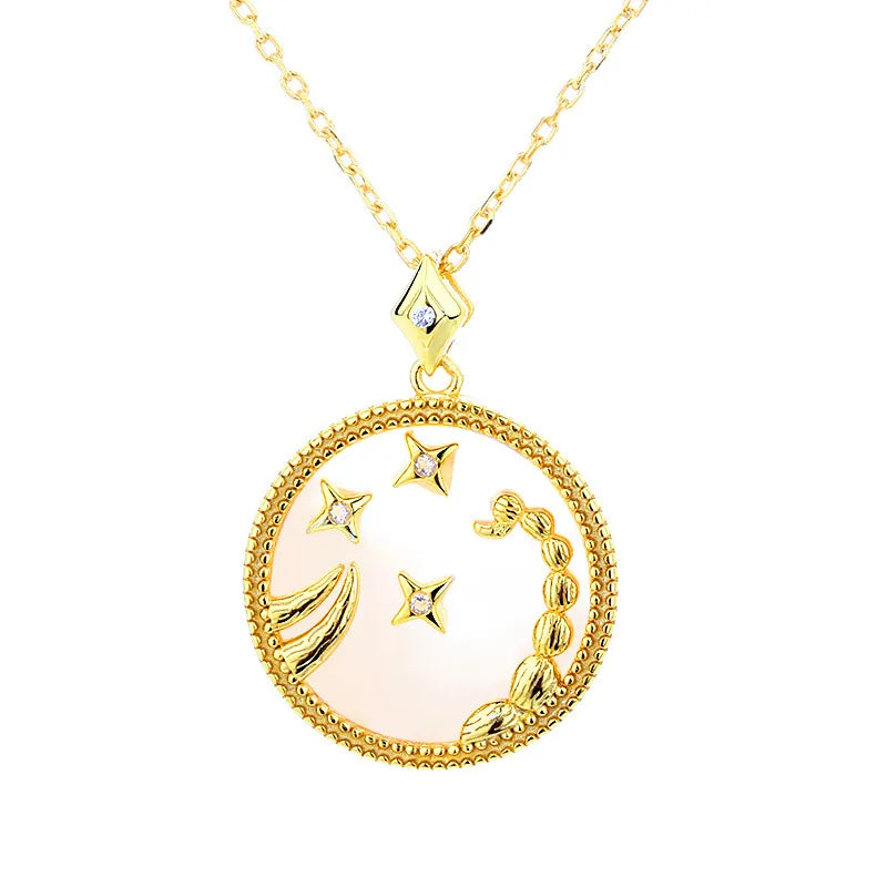 Zodiac Coin Pendant Necklace 925 Sterling Silver Gold