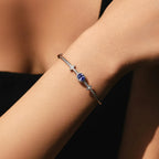 Silver Bracelet With Blue Stone 925 Sterling Silver Oval Zirconia Bangle