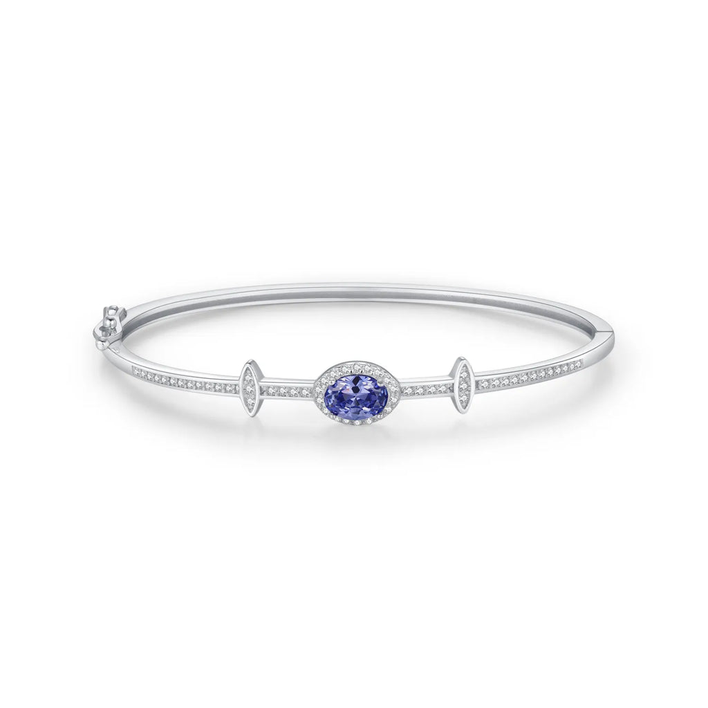 Silver Bracelet With Blue Stone 925 Sterling Silver Oval Zirconia Bangle
