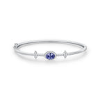 Silver Bracelet With Blue Stone 925 Sterling Silver Oval Zirconia Bangle