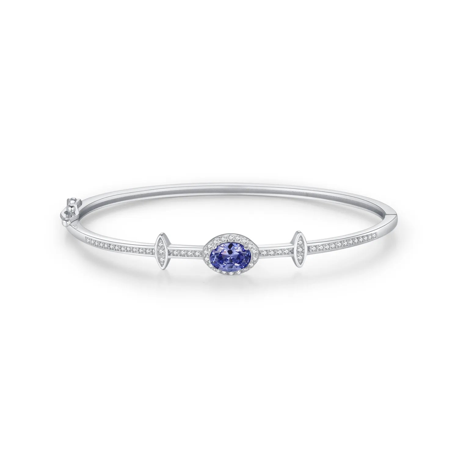 Silver Bracelet With Blue Stone 925 Sterling Silver Oval Zirconia Bangle