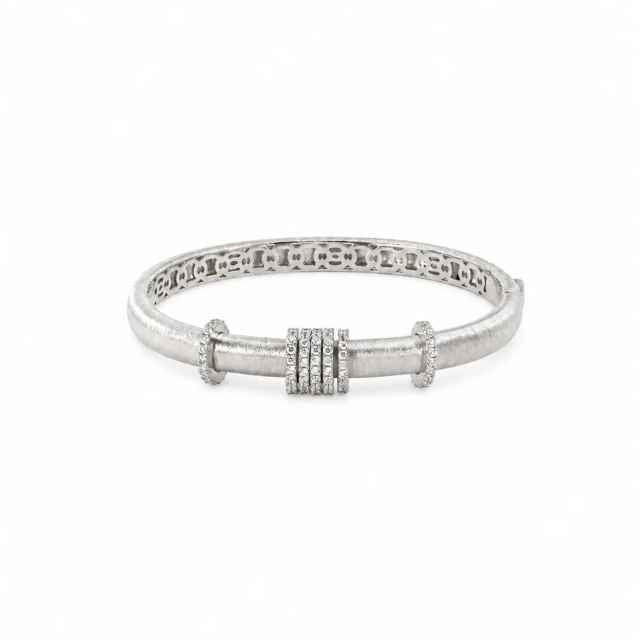 925 Sterling Silver Bangle Brushed Finish Cubic Zirconia Slider Accent