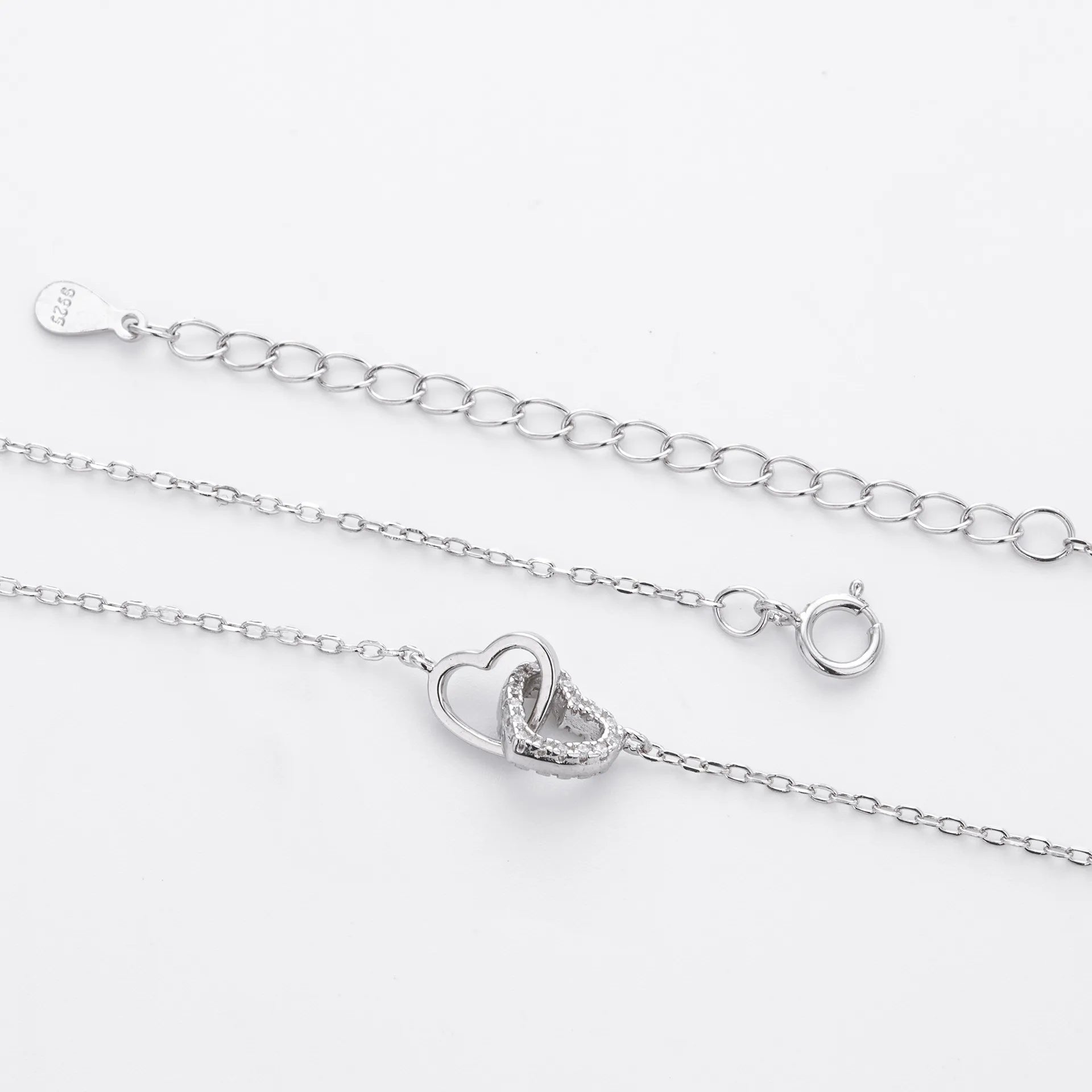 Double Heart Necklace 925 Sterling Silver Interlocking Heart Charm with Cubic Zirconia
