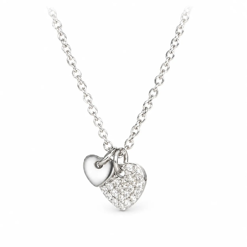 Heart Charm Necklace 925 Sterling Silver Double Heart Pendant with Cubic Zirconia
