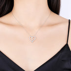 Open Heart Necklace 925 Sterling Silver with Cubic Zirconia Border and Curved Metal Detail