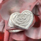925 Sterling Silver Heart Ring with Engraved Rose