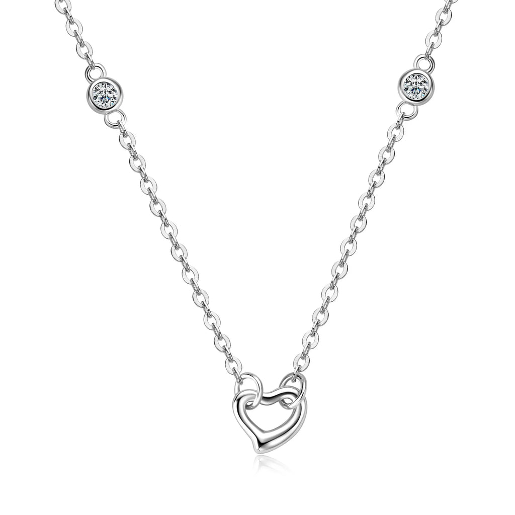 Heart Shaped Necklace 925 Sterling Silver With Two Moissanite Accents On The Chain