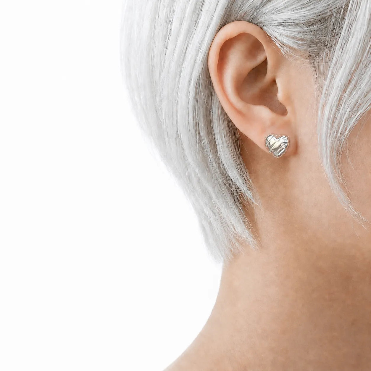 Heart Stud Earrings 925 Sterling Silver Baseball Stitch Design