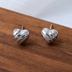 Heart Stud Earrings 925 Sterling Silver Baseball Stitch Design
