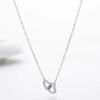 Double Heart Necklace 925 Sterling Silver Interlocking Heart Charm with Cubic Zirconia